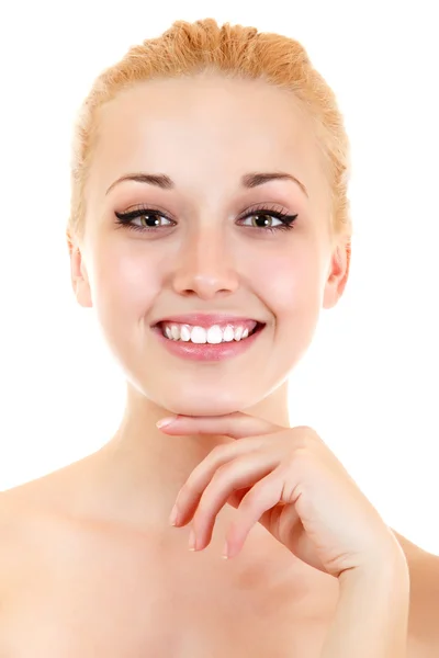 Beauty portrait of young beautiful woman happy smiling — Stock Photo, Image