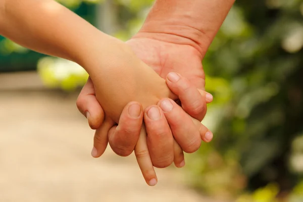 Famille père et enfant fils mains nature — Photo