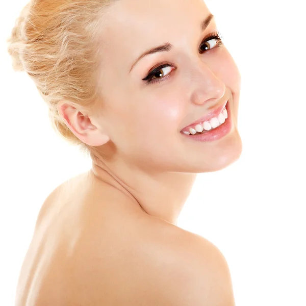 Beauty portrait of young beautiful woman happy smiling — Stock Photo, Image