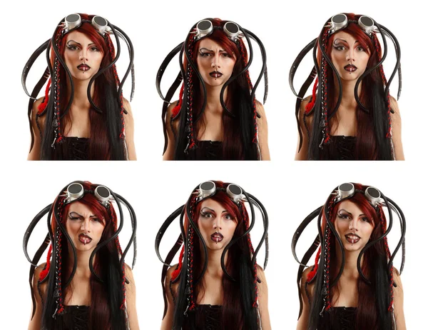 Teen girl informal ciber punk emotional set facial expressions — Stock Photo, Image