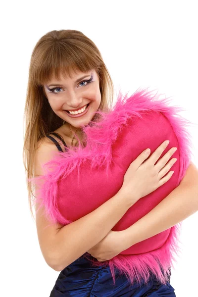 Teen girl with valentine pink heart — Stock Photo, Image