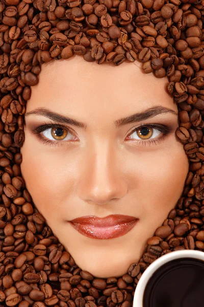 Coffee woman beauty face beautiful make-up — Stock Photo, Image