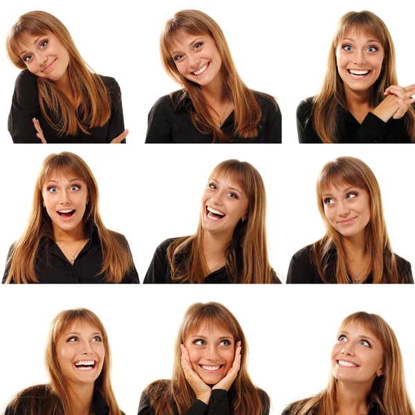 Teen girl emotional attractive set make faces — Stock Photo, Image
