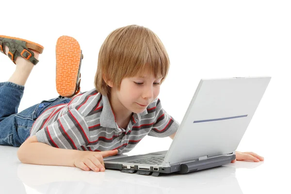 Boy little learning with notebook isolated on white — Stock Photo, Image