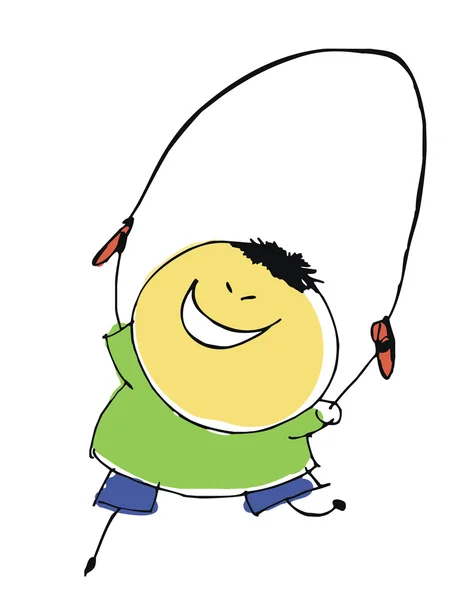 Boy child skips over rope - cartoon people illustration — 图库照片