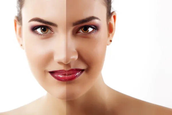 Portrait of tanned beauty young woman with beautiful makeup — Stock Photo, Image