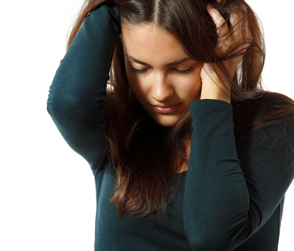 teen girl in hard depression cried lonely with headache