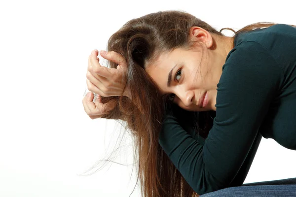 Teen girl in hard depression cried lonely — Stock Photo, Image