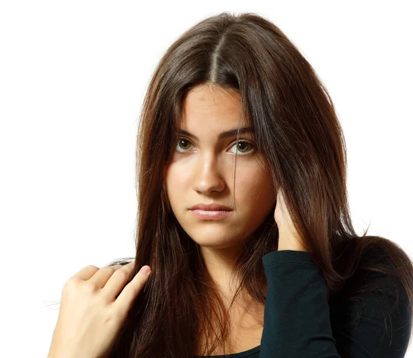 Portrait of teen girl in hard depression cried lonely — Stock Photo, Image