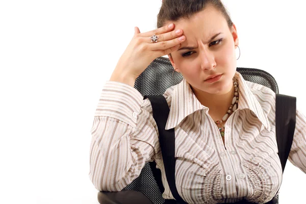 Zakenvrouw moe depressief geïsoleerd op wit — Stockfoto