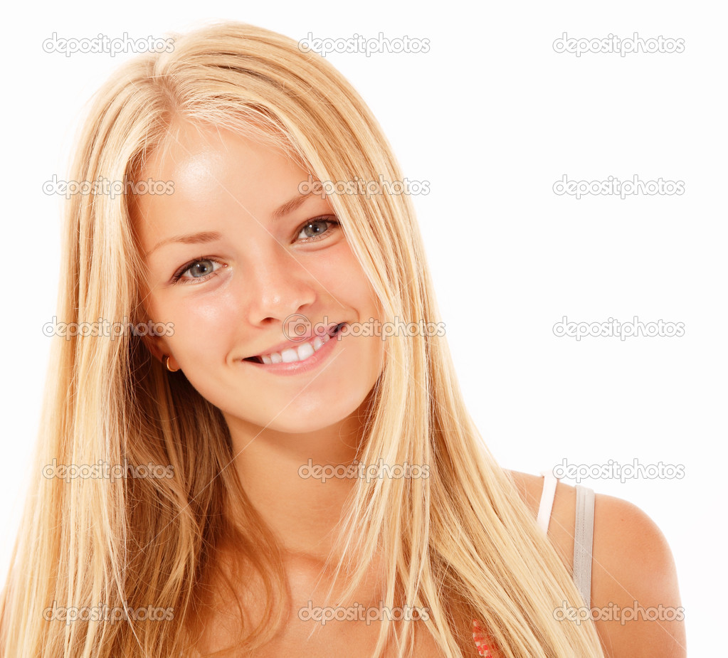 teen girl beautiful cheerful enjoying isolated on white