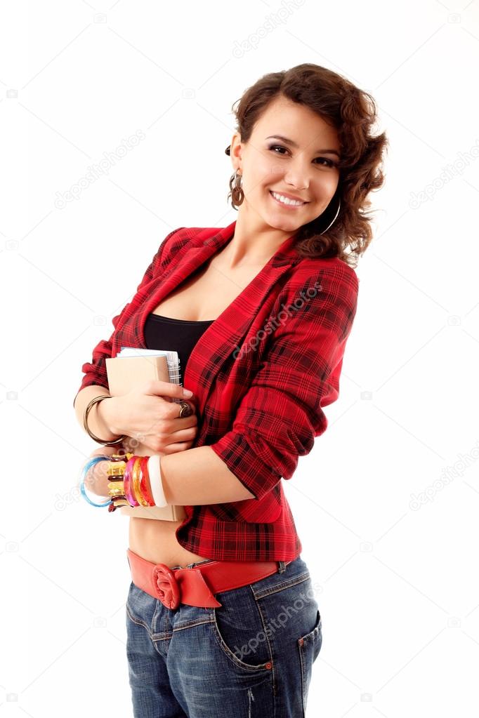 Teenager girl over white background