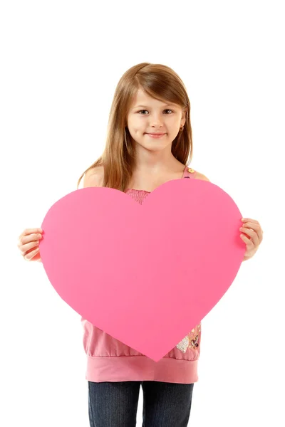 Little girl with big pink heart — Stock Photo, Image