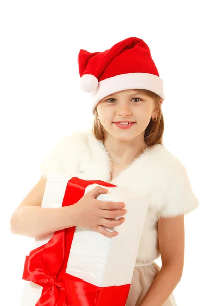 Happy christmas little girl with pesent box — Stock Photo, Image