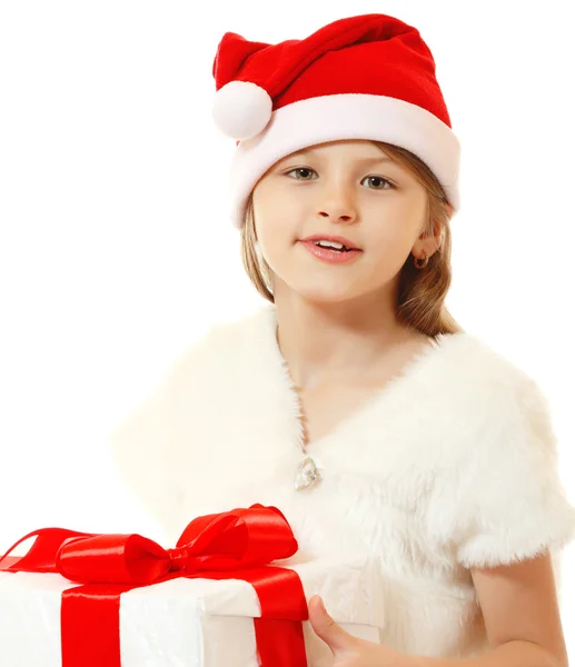 해피 크리스마스 pesent 상자를 가진 어린 소녀 — 스톡 사진
