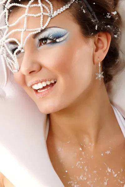 Portrait of christmas woman young beautiful sexy happy smiling — Stock Photo, Image