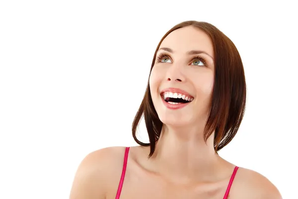 Портрет привабливої щасливої зубної усміхненої молодої жінки — стокове фото
