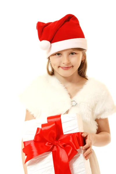 Happy christmas little girl with pesent box — Stock Photo, Image