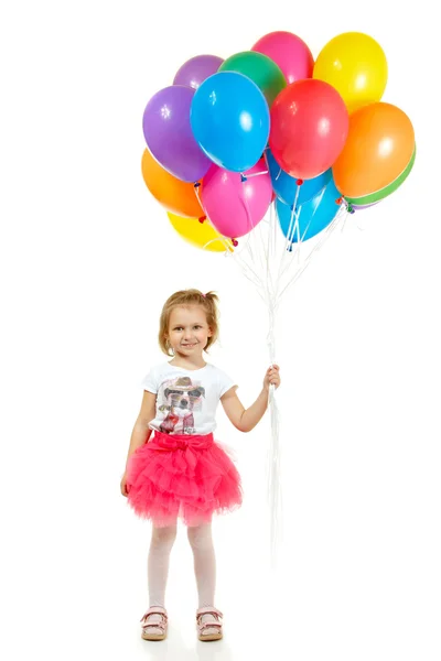 Gelukkig meisje met kleur ballonnen — Stockfoto