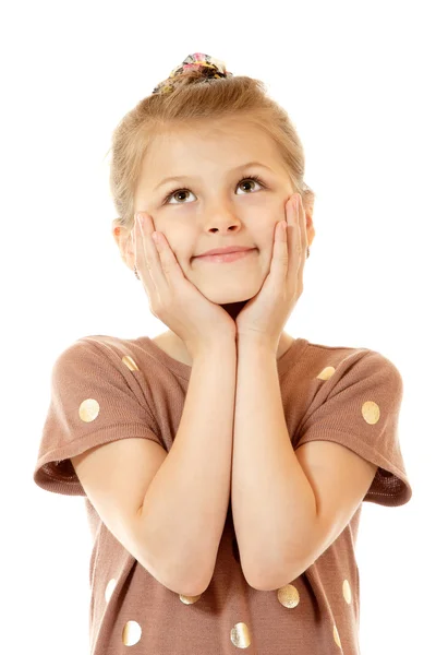 Cute smiling little girl looking up — Stock Photo, Image