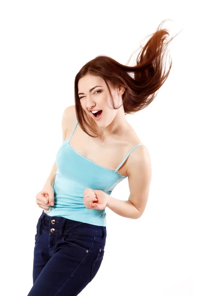 Winning teen girl happy ecstatic gesturing success — Stock Photo, Image