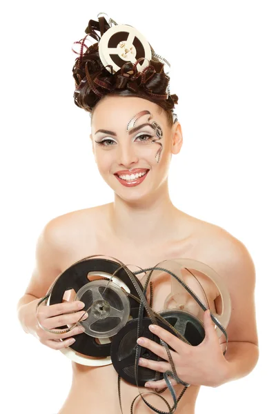 Mulher vitage com bela maquiagem filme de arte e penteado — Fotografia de Stock