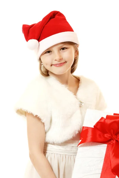 Happy christmas little girl with pesent box Stock Photo