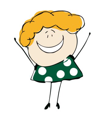 kız çocuk mutlu gülümseyerek - karikatür kişi vektör çizim seti