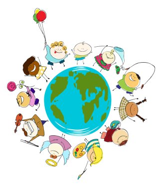 Earth globe of happy children vector illustration clipart