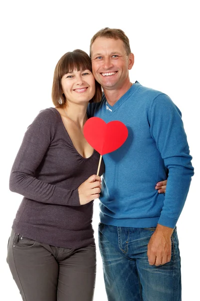 Mulher alegre com homem apaixonado — Fotografia de Stock