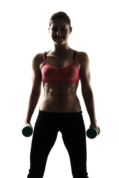 Sporty girl with dumbbells — Stock Photo, Image