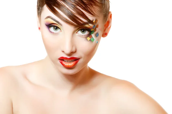 Femme avec art cube abstrait maquillage — Photo