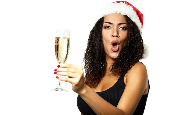 Christmas mulatto woman has fun — Stock Photo, Image