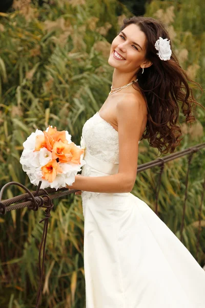 Retrato de novia en el puente —  Fotos de Stock