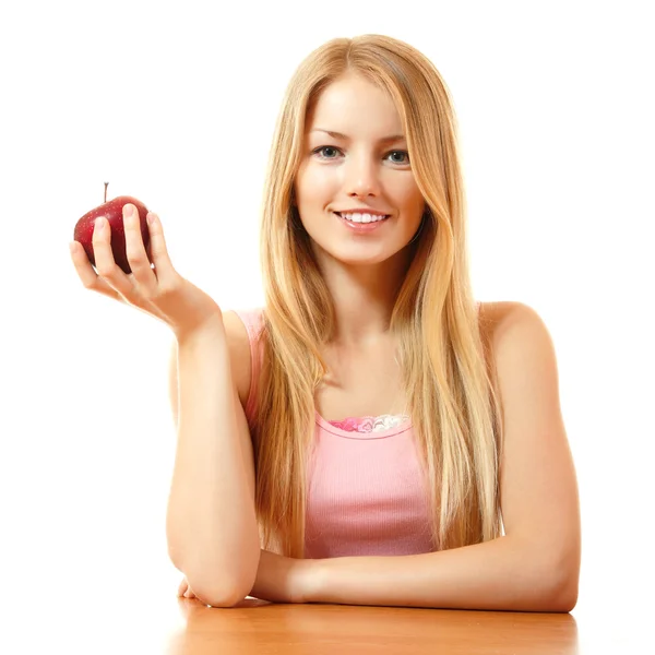 Menina adolescente com maçã vermelha — Fotografia de Stock
