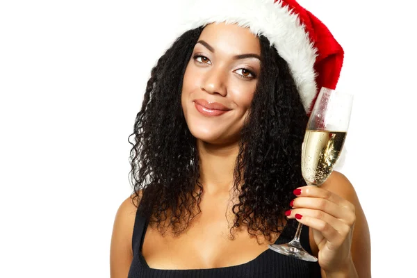 Christmas woman smiling with champagne — Stock Photo, Image