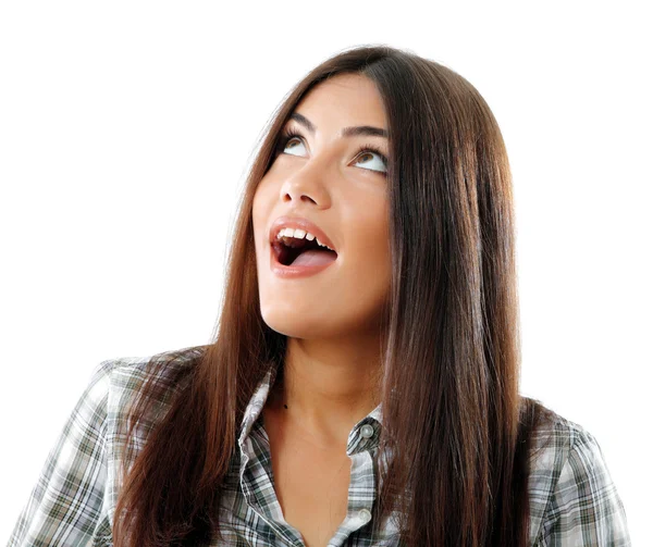 Teenager girl beautiful looking up — Stock Photo, Image