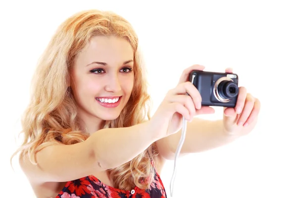 Feliz joven fotógrafa — Foto de Stock