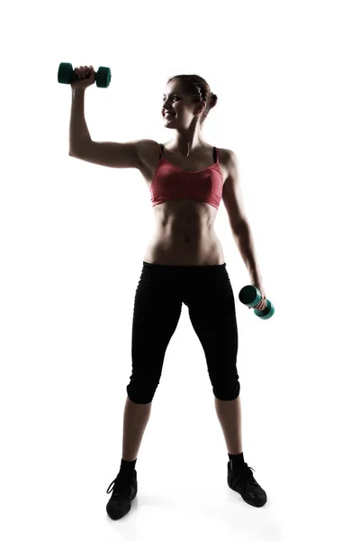 Sporty girl with dumbbells — Stock Photo, Image