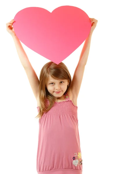 Menina com grande coração rosa — Fotografia de Stock
