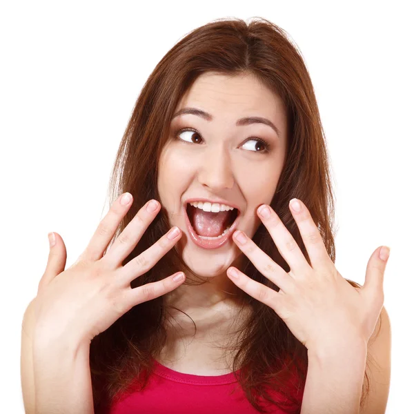 Funny smiling surprised girl — Stock Photo, Image