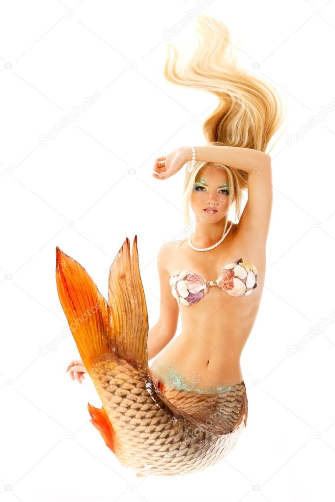 Beautiful mermaid girl with fish tail