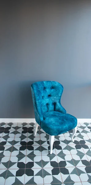 Design Moderne Intérieur Maison Avec Élégante Chaise Bleue Dans Style — Photo