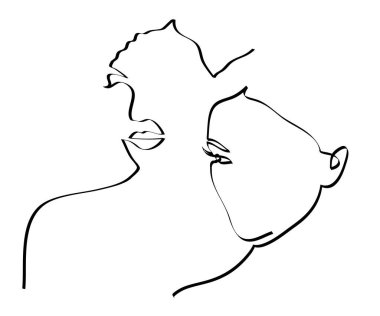 Çizgili iki kadın yüzü, moda ve güzellik kavramı, minimalist, tişört için vektör illüstrasyonu, baskı tasarımı, kapaklar, web