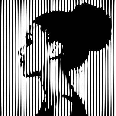 Profilde siyah beyaz çizgilerden yapılmış güzel Afrikalı Amerikalı bir kadının grafiksel portresi. Modern soyut geometrik biçim duvar iç tasarımı, iniş sayfası, web sitesi, afiş, poster, olay, minimal kapak tasarımı için çok kullanışlıdır. 