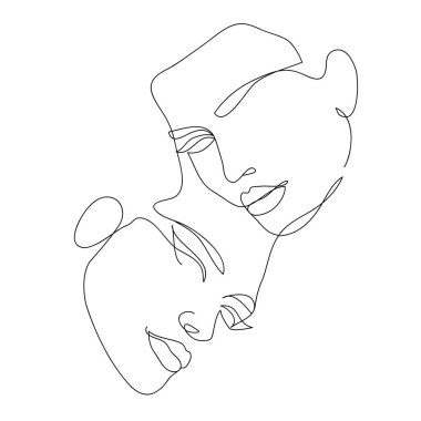 Çizgili iki yüz, moda ve güzellik kavramı, minimalist, tişört için vektör illüstrasyonu, baskı tasarımı, kapaklar, web