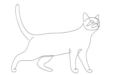Kedi, mürekkep boyama stili. Çağdaş el çizimi vektör çizimleri. Devamlı çizgi, minimalist konsept Tatto, avatar, poster için ideal
