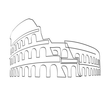 Kolezyum - Roma ve İtalya 'nın sembolü, sürekli çizgi çizimi. Kolezyum - antik tiyatro, kültürel, mimari ve tarihi italyan görüşü, minimalist kartpostal, poster veya tişört tasarımı için ideal