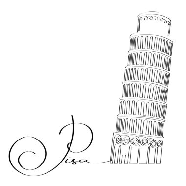 Eğik Pisa Kulesi - İtalya 'nın sembolü, sürekli çizgi çizimi, minimalist kartpostal, poster ya da tişört tasarımı için ideal