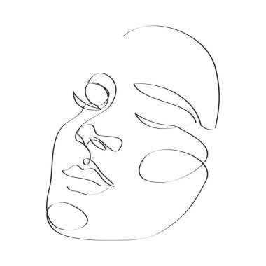 Sürekli çizilmiş soyut kadın yüz çizimi, hızlı çizim, moda konsepti, kadın güzellik minimalisti, tişört için vektör çizimi, baskı tasarımı, kapaklar, web